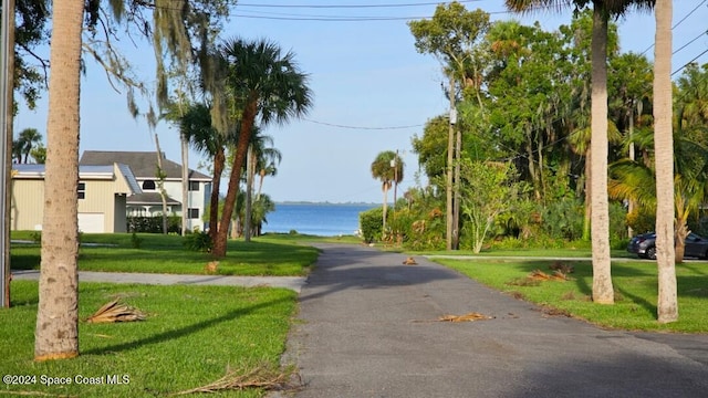 view of street featuring a water view