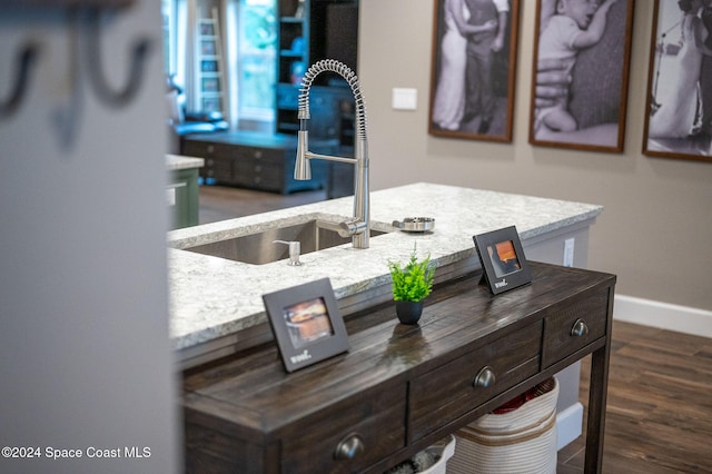 interior details featuring dark hardwood / wood-style flooring and sink