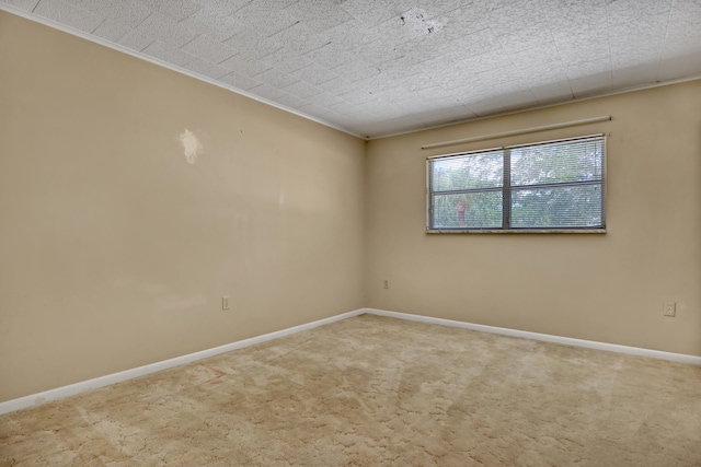 spare room with carpet flooring and crown molding