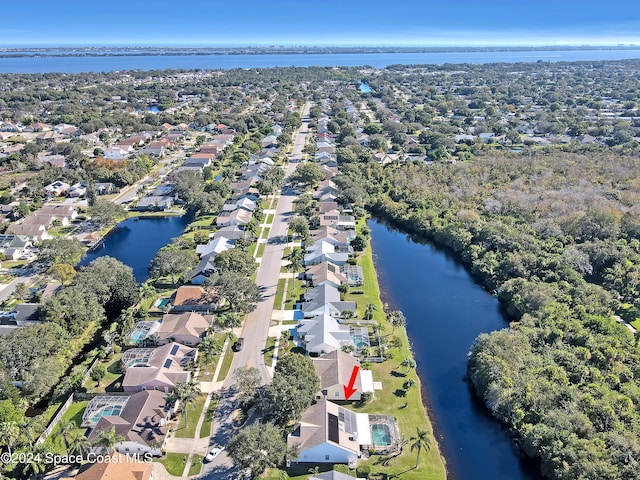 bird's eye view featuring a water view