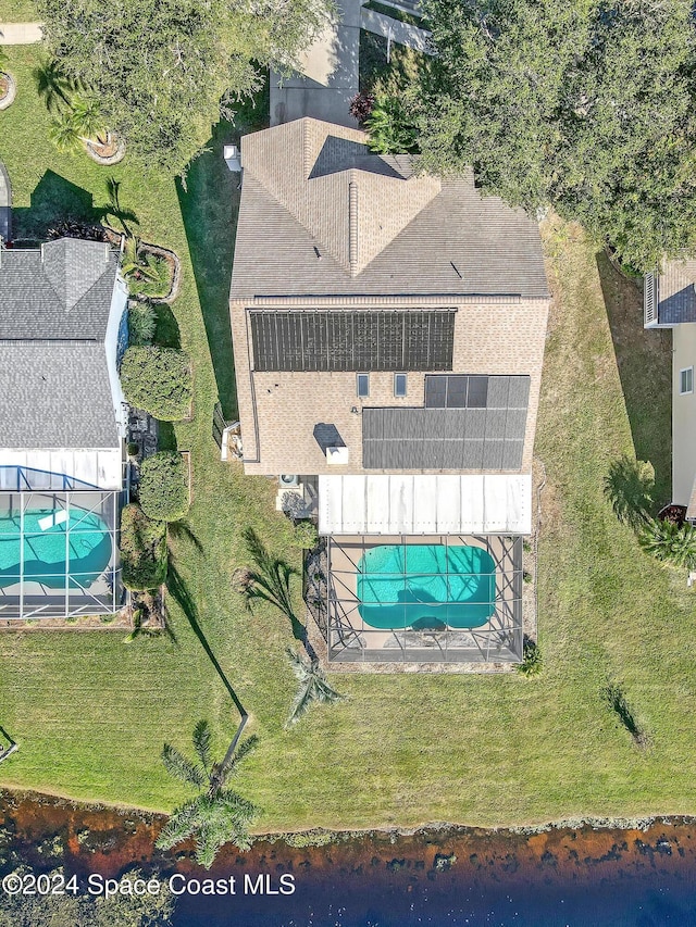 bird's eye view featuring a water view