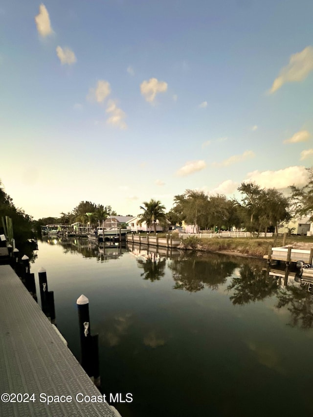 view of dock with a water view