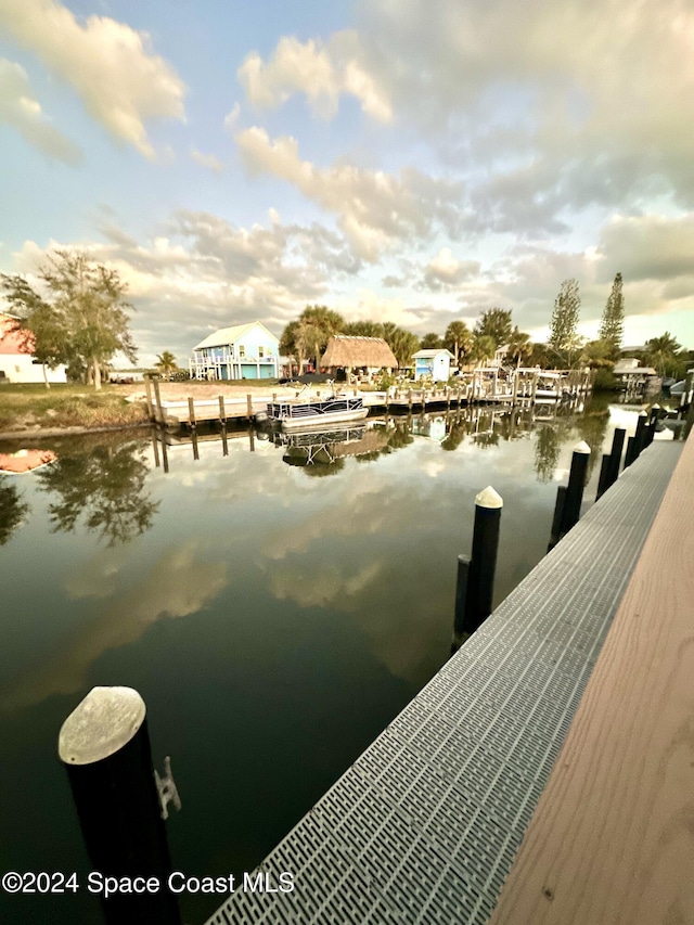 view of dock featuring a water view