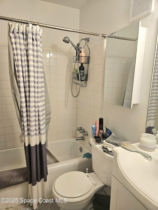 full bathroom featuring sink, shower / bath combination with curtain, and toilet