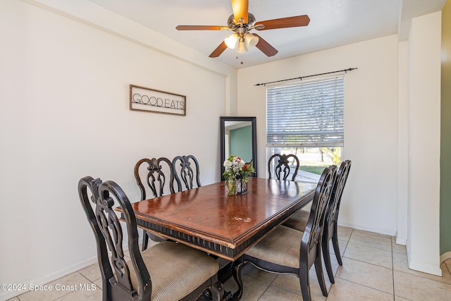 dining room with ceiling fan and light tile patterned floors