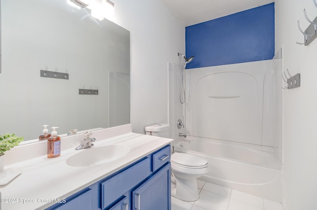 full bathroom featuring toilet, tile patterned flooring, vanity, and tub / shower combination