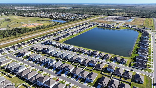 bird's eye view featuring a water view