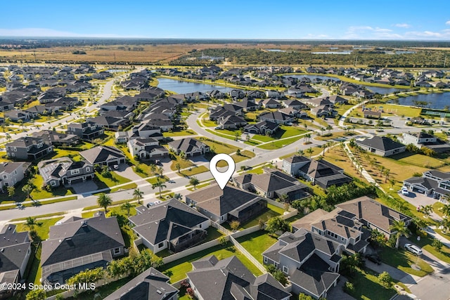 bird's eye view featuring a water view