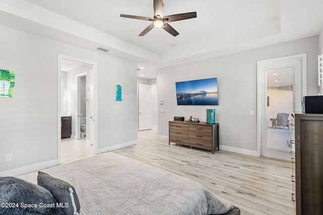 bedroom featuring ceiling fan and light hardwood / wood-style flooring