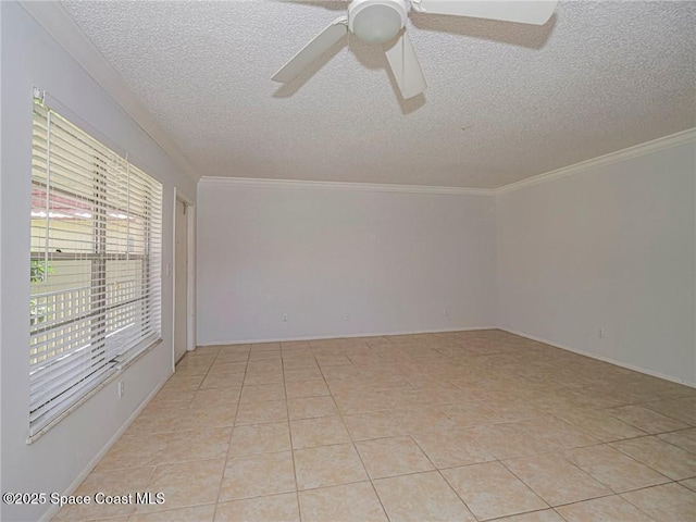 28 Pine Arbor Ln Unit 206, Vero Beach, FL 32962 - unfurnished room featuring light tile patterned floors, a textured ceiling, ornamental molding, and ceiling fan