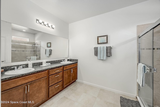 bathroom featuring tile patterned floors, vanity, and walk in shower