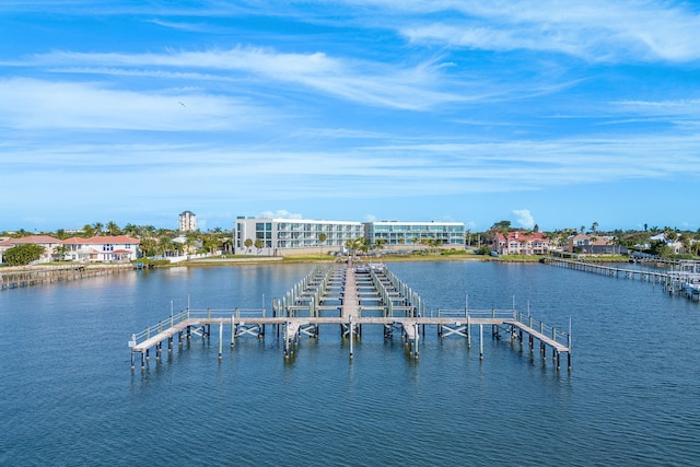 property view of water with a dock