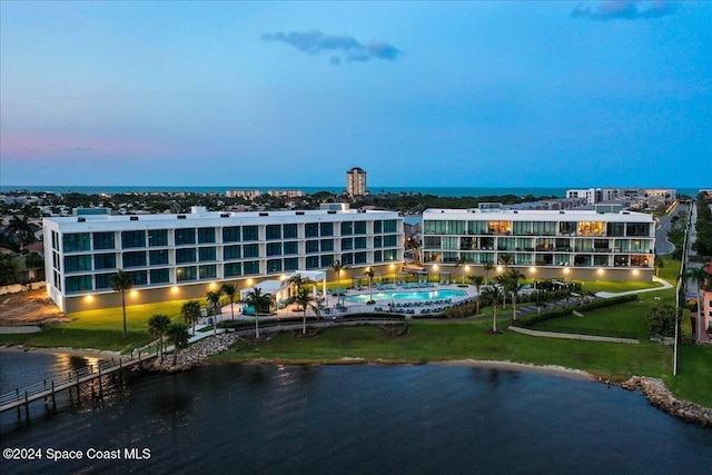 exterior space featuring a water view