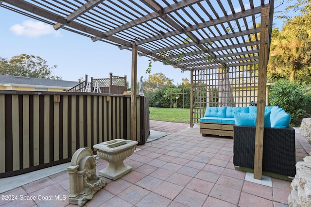 view of patio featuring a pergola and outdoor lounge area