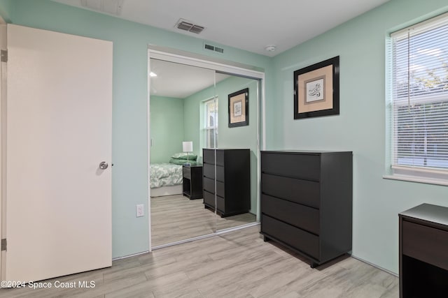 interior space with light hardwood / wood-style floors and a closet