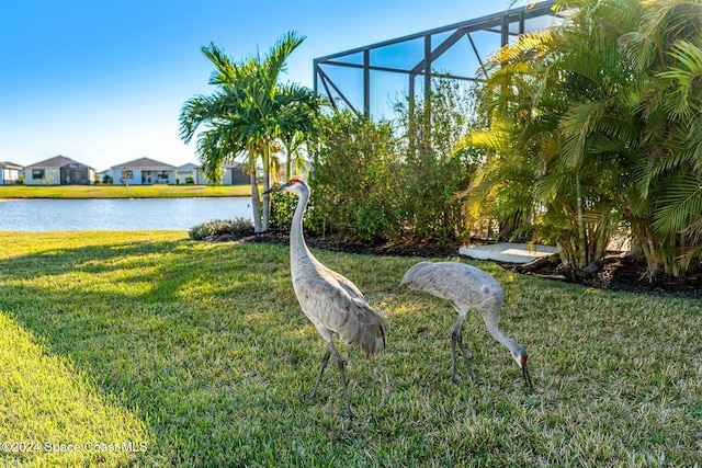 view of yard featuring a water view