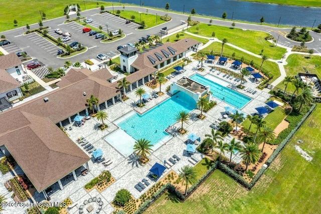 aerial view with a water view