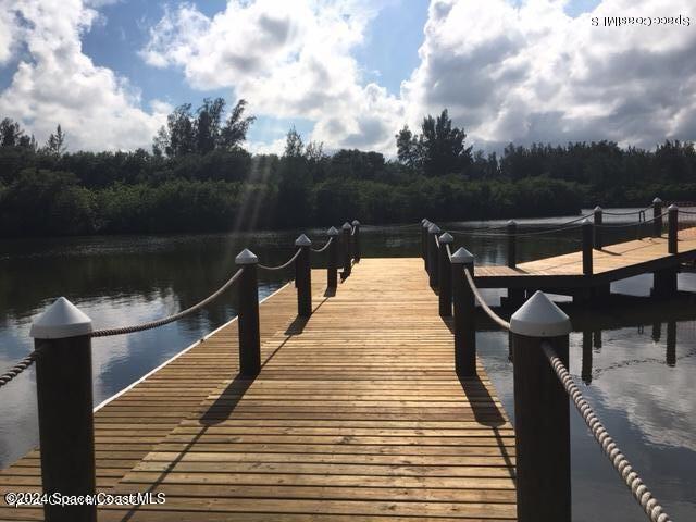 view of dock with a water view