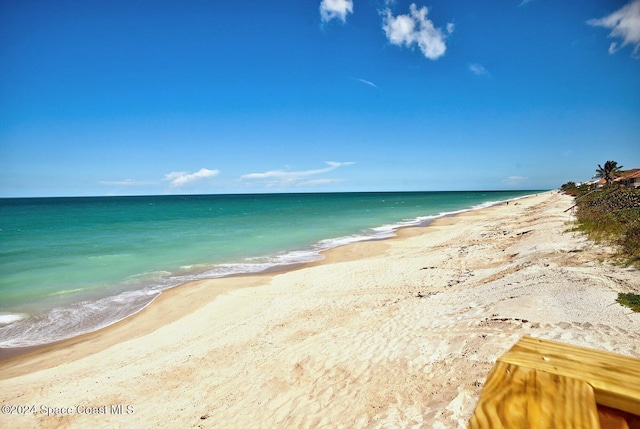 view of water feature with a view of the beach