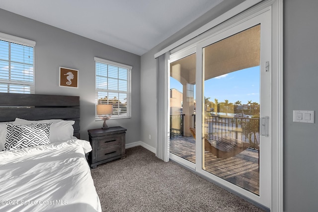 carpeted bedroom with access to outside