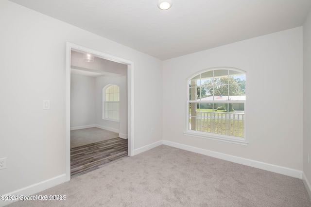 spare room featuring light colored carpet