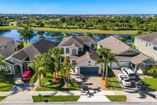 bird's eye view featuring a water view