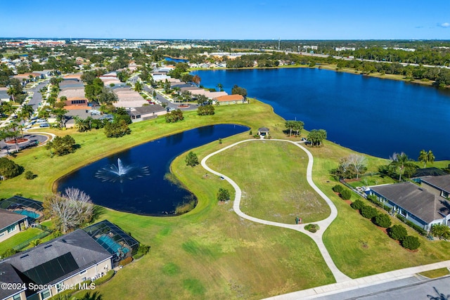 bird's eye view featuring a water view