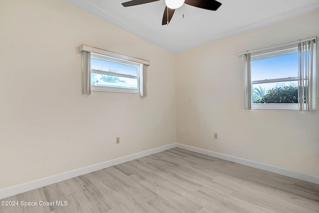 spare room featuring ceiling fan and light wood-type flooring