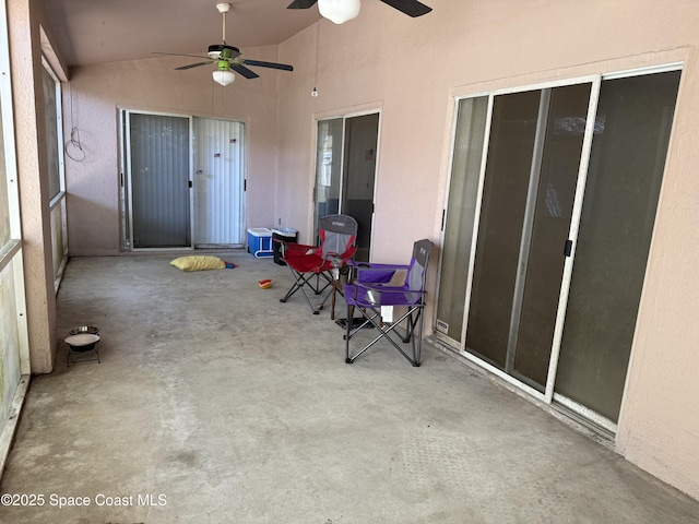 7444 Glenwood Rd, Cocoa, FL 32927 - sunroom featuring a ceiling fan and lofted ceiling
