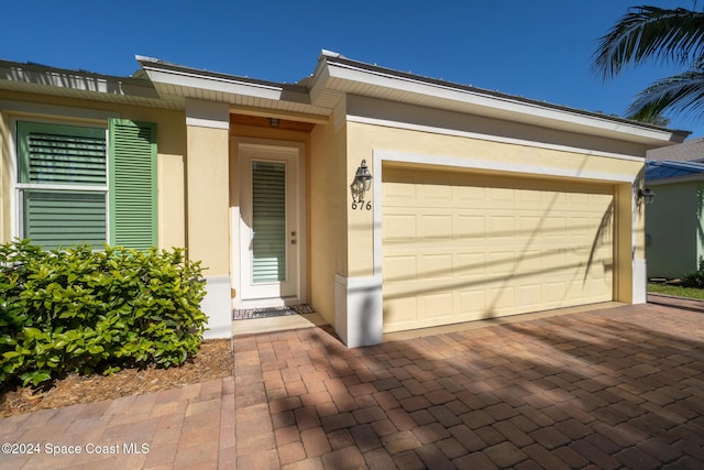 exterior space with a garage