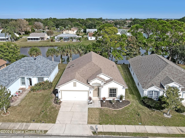 bird's eye view featuring a water view