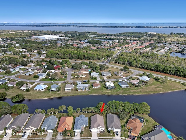 bird's eye view featuring a water view