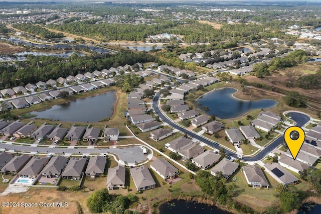 bird's eye view featuring a water view