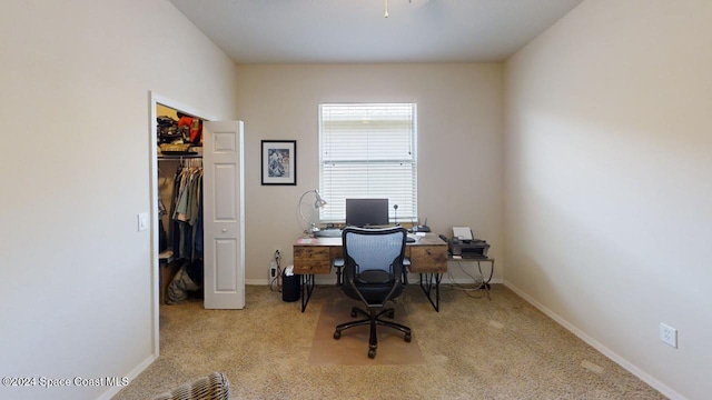 office space featuring light colored carpet