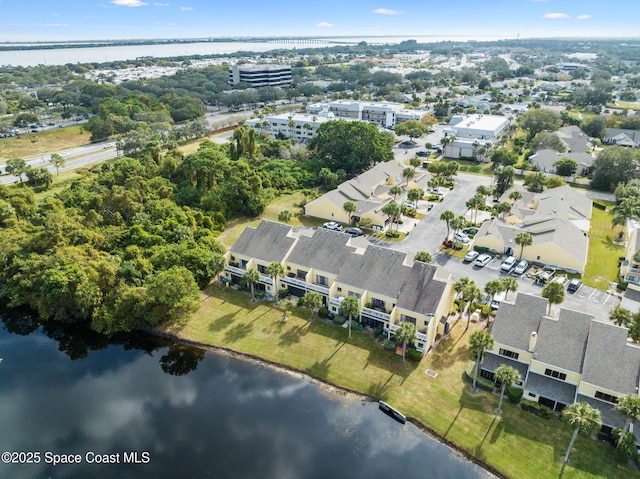 aerial view with a water view