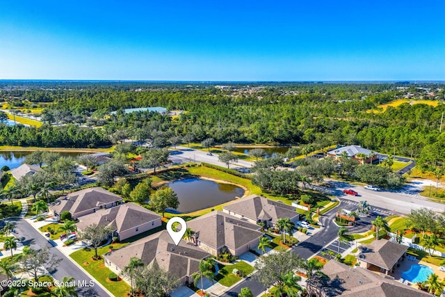 aerial view featuring a water view