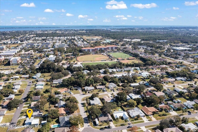 bird's eye view featuring a water view