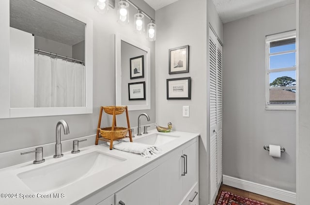 bathroom with vanity and wood-type flooring