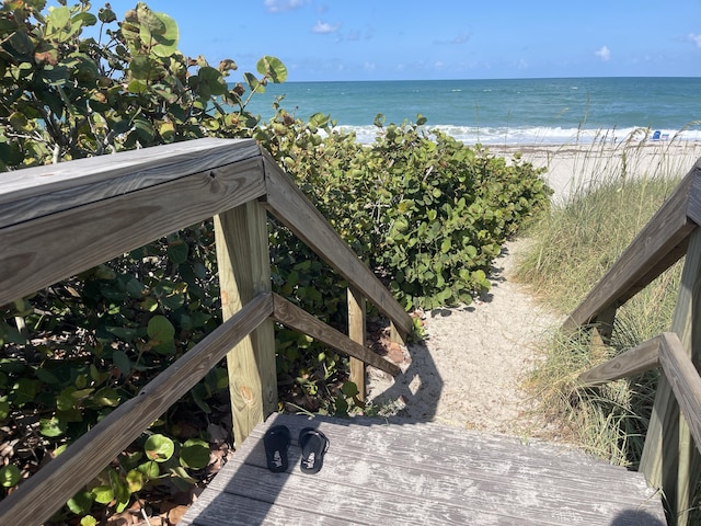 view of water feature featuring a beach view