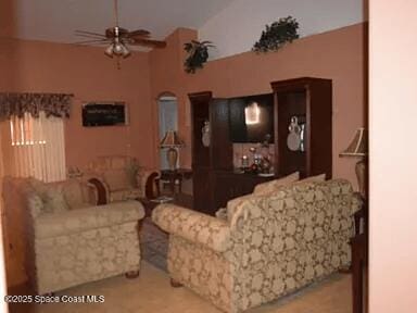 living room featuring ceiling fan