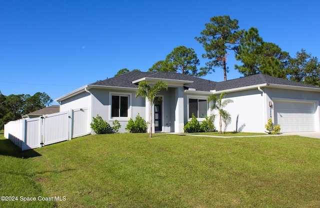 view of front of house featuring a front lawn and a garage