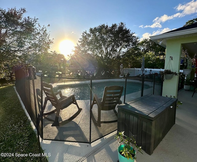 balcony at dusk with a patio