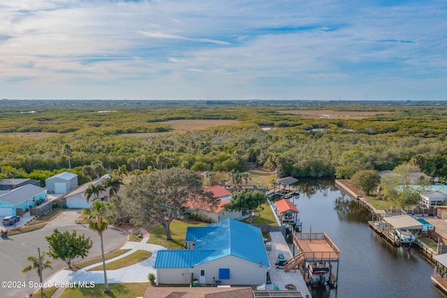 aerial view with a water view