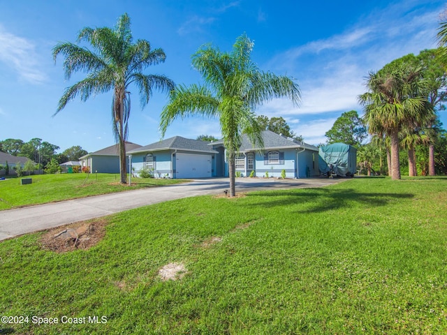 ranch-style house featuring a front yard