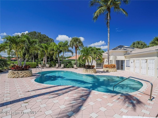 view of swimming pool with a patio area