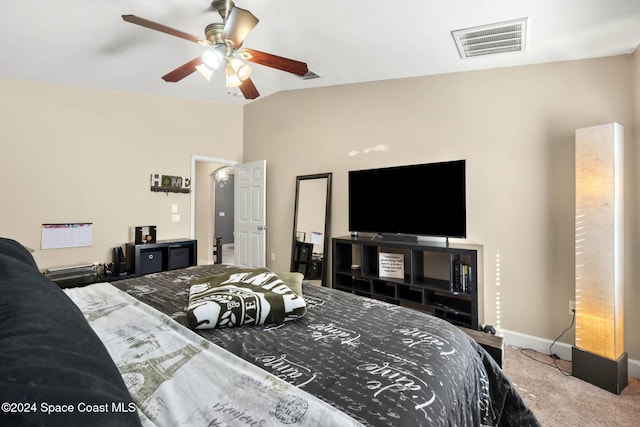 2773 San Filippo Dr SE, Palm Bay, FL 32909 - carpeted bedroom with vaulted ceiling and a ceiling fan