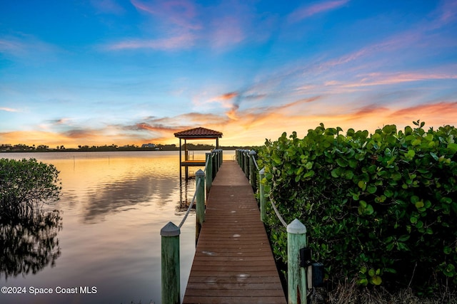 view of dock featuring a water view