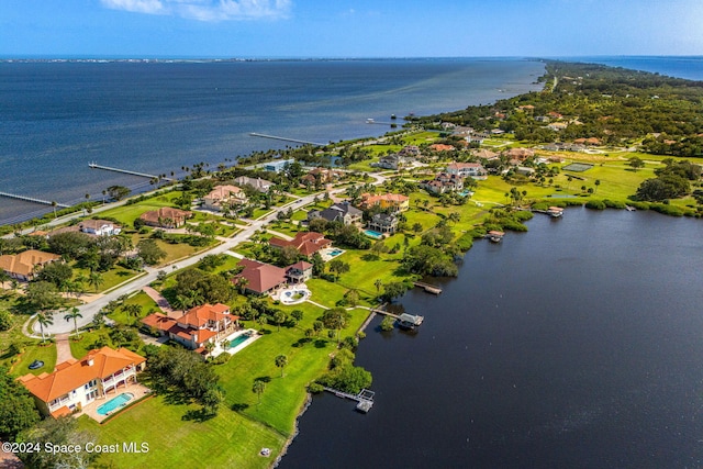 drone / aerial view featuring a water view