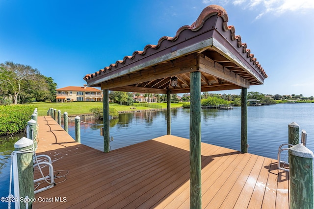 view of dock featuring a water view