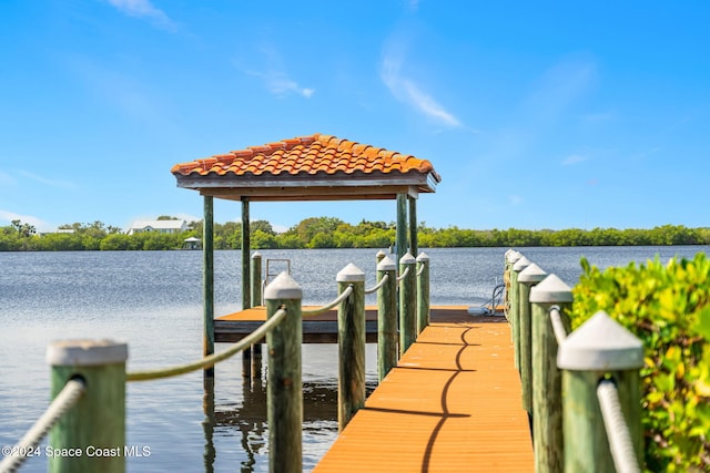 view of dock featuring a water view